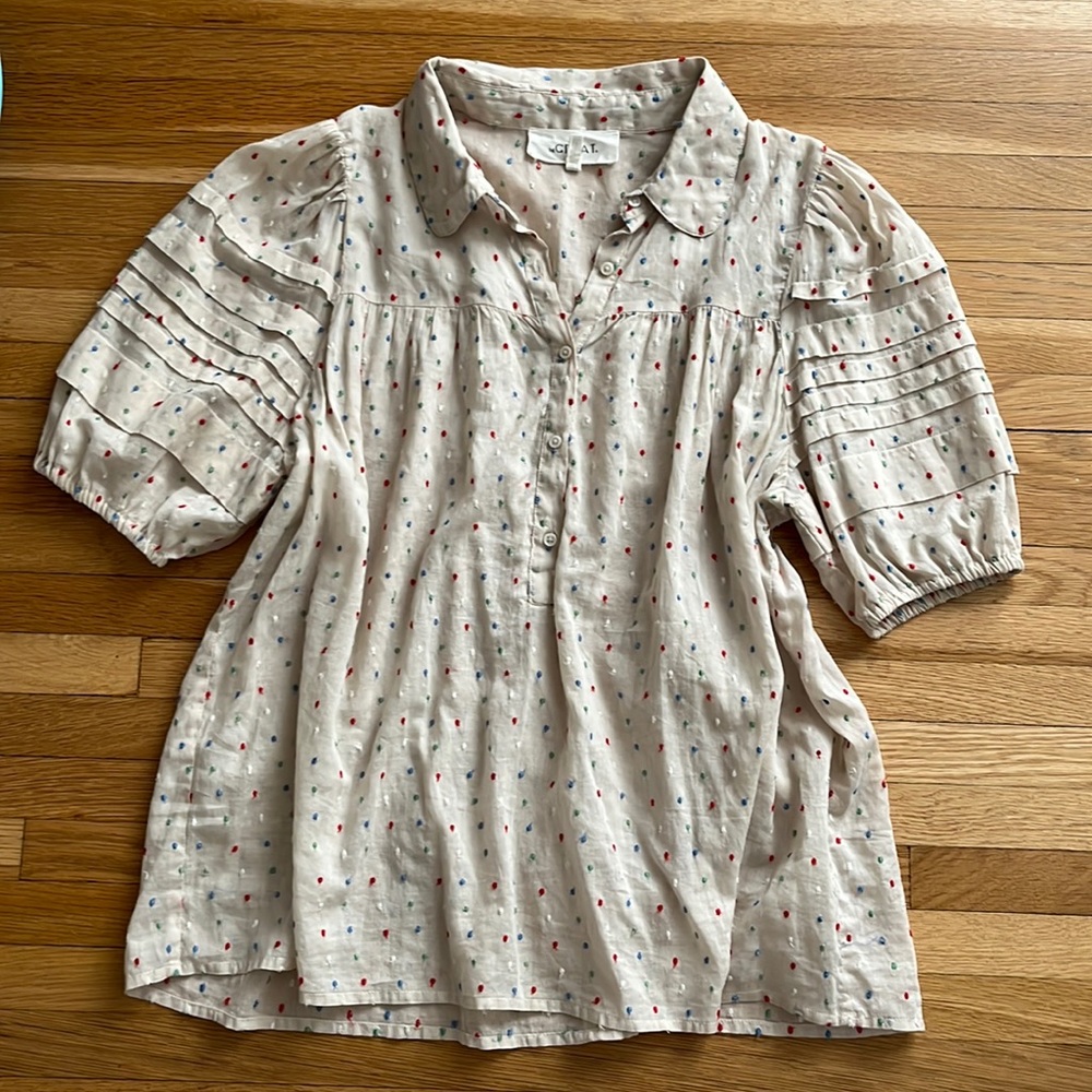THE GREAT polka dot puff short sleeve top Sz. 0/XS